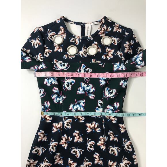 Yigal Azrouel Scuba Knit Floral Midi Dress Grommets Flattering Women's 2 - Picture 14 of 14